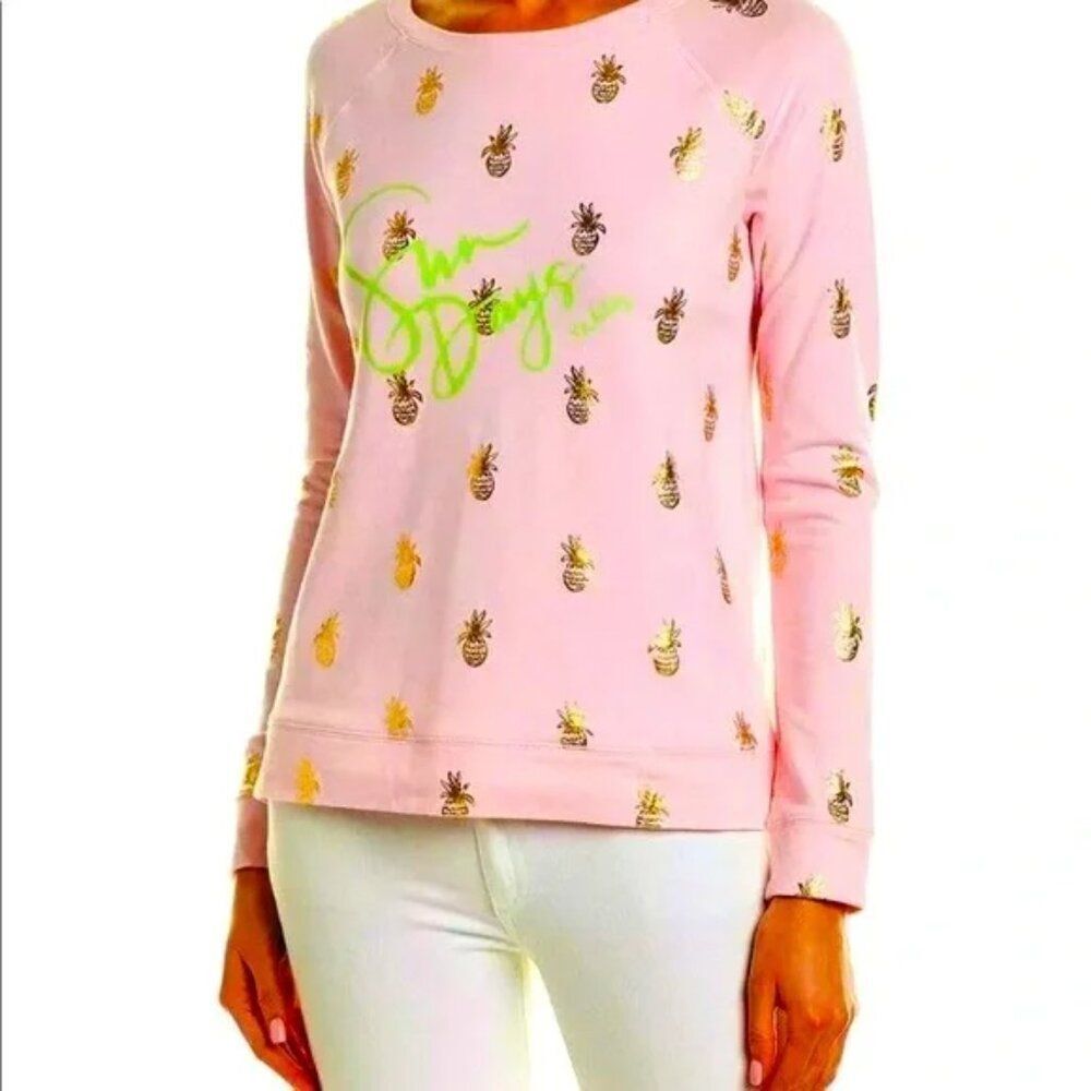 Lilly Pulitzer Sun Days Pink Pineapple Gold Pink UPF 30+ Braydon Pullover Small